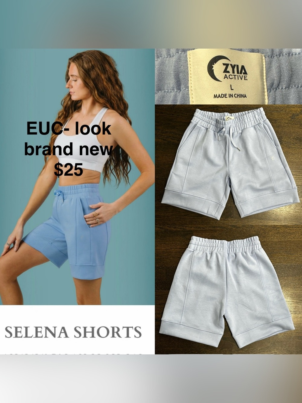 Zyia Active Blue Selena Shorts Women's Drawstring Bermuda Shorts